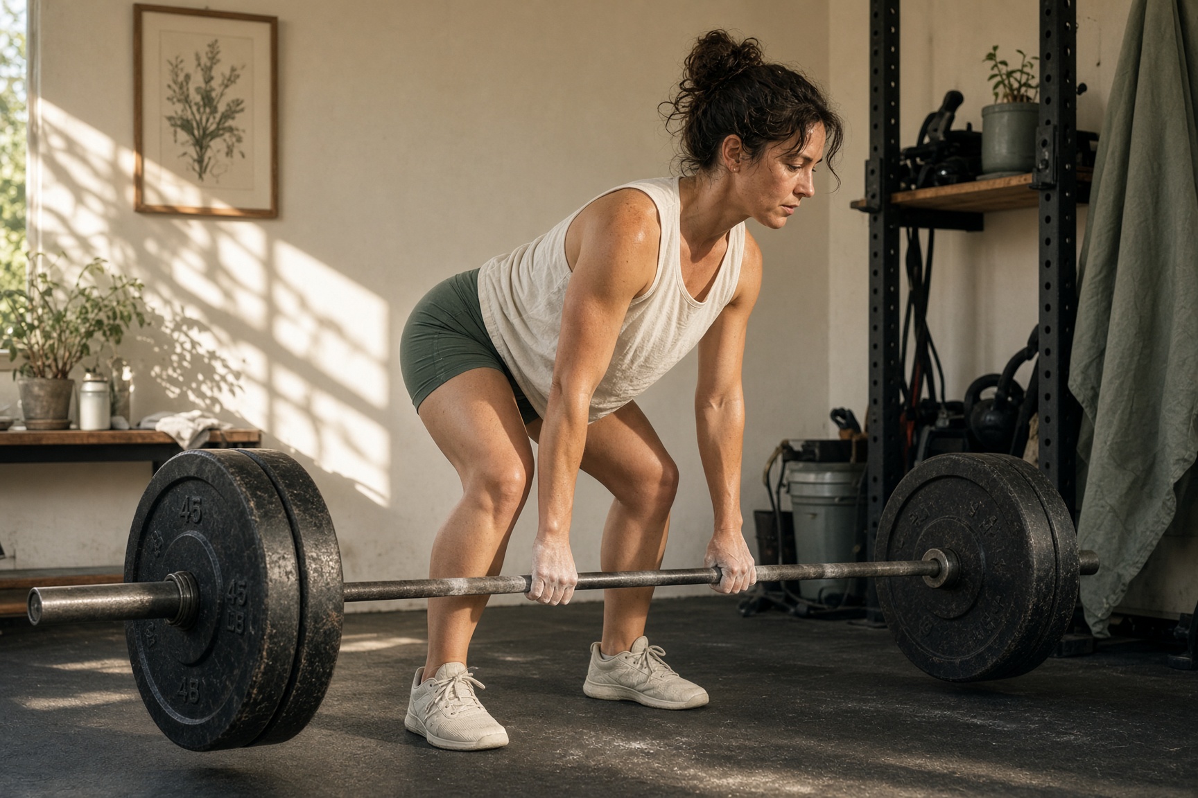 Deadlift in a small gym.